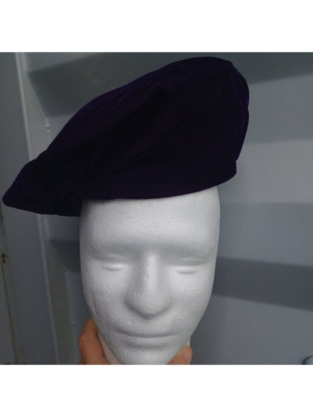 Handmade purple velvet beret one size